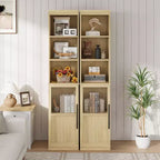 70 Bathroom Storage Cabinet, Tall Storage Cabinet with Doors for Kitchens, Bathrooms, Living Room, Natural