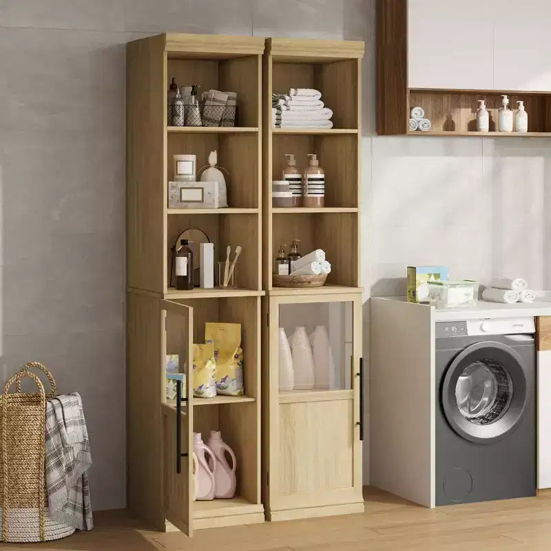 70 Bathroom Storage Cabinet, Tall Storage Cabinet with Doors for Kitchens, Bathrooms, Living Room, Natural