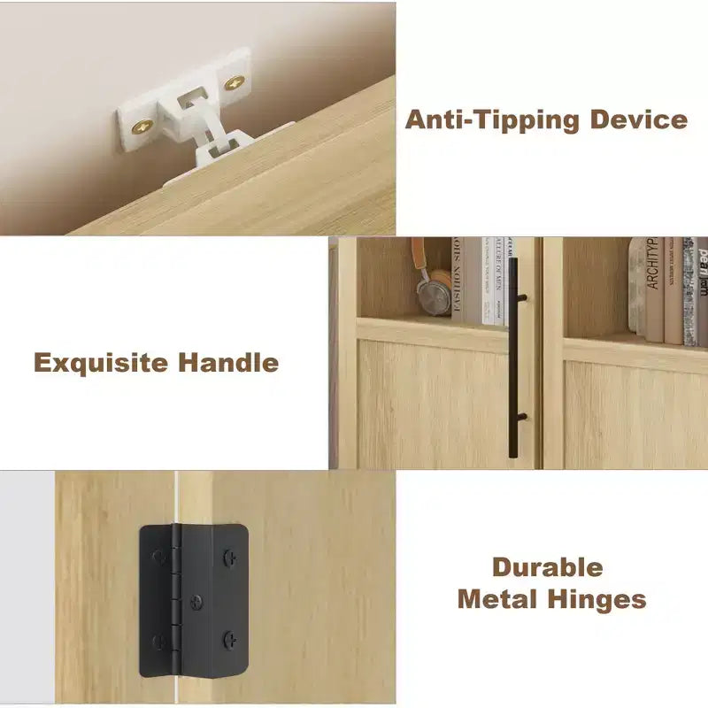 70 Bathroom Storage Cabinet, Tall Storage Cabinet with Doors for Kitchens, Bathrooms, Living Room, Natural
