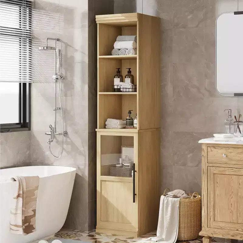 70 Bathroom Storage Cabinet, Tall Storage Cabinet with Doors for Kitchens, Bathrooms, Living Room, Natural
