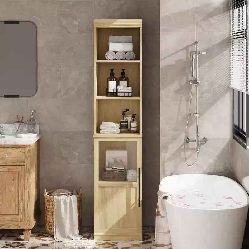 70 Bathroom Storage Cabinet, Tall Storage Cabinet with Doors for Kitchens, Bathrooms, Living Room, Natural