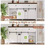 Buffet Cabinet, Sideboard Storage Cabinet with 5 Drawers and 2 Sliding Barn Doors, Wood Table with Adjustable Shelf, for Living Room, Dining Room