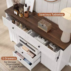 Buffet Cabinet, Sideboard Storage Cabinet with 5 Drawers and 2 Sliding Barn Doors, Wood Table with Adjustable Shelf, for Living Room, Dining Room