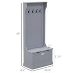28IN Entryway Hall Tree with 4 Metal Hooks, Coat Tree with Shoe Storage and Top Door, Freestanding Coat Rack for Living Room, Entryway, Gray