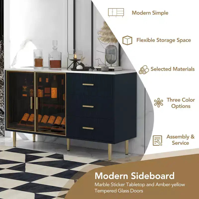 60 Buffet Cabinet With 3 Drawers, 2 Doors, Adjustable Shelf 36in Height Sideboard Buffet , Console Table For Living Room, Hallway, Dining Room
