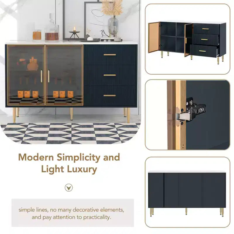 60 Buffet Cabinet With 3 Drawers, 2 Doors, Adjustable Shelf 36in Height Sideboard Buffet , Console Table For Living Room, Hallway, Dining Room