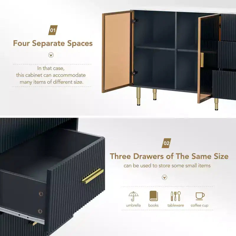 60 Buffet Cabinet With 3 Drawers, 2 Doors, Adjustable Shelf 36in Height Sideboard Buffet , Console Table For Living Room, Hallway, Dining Room