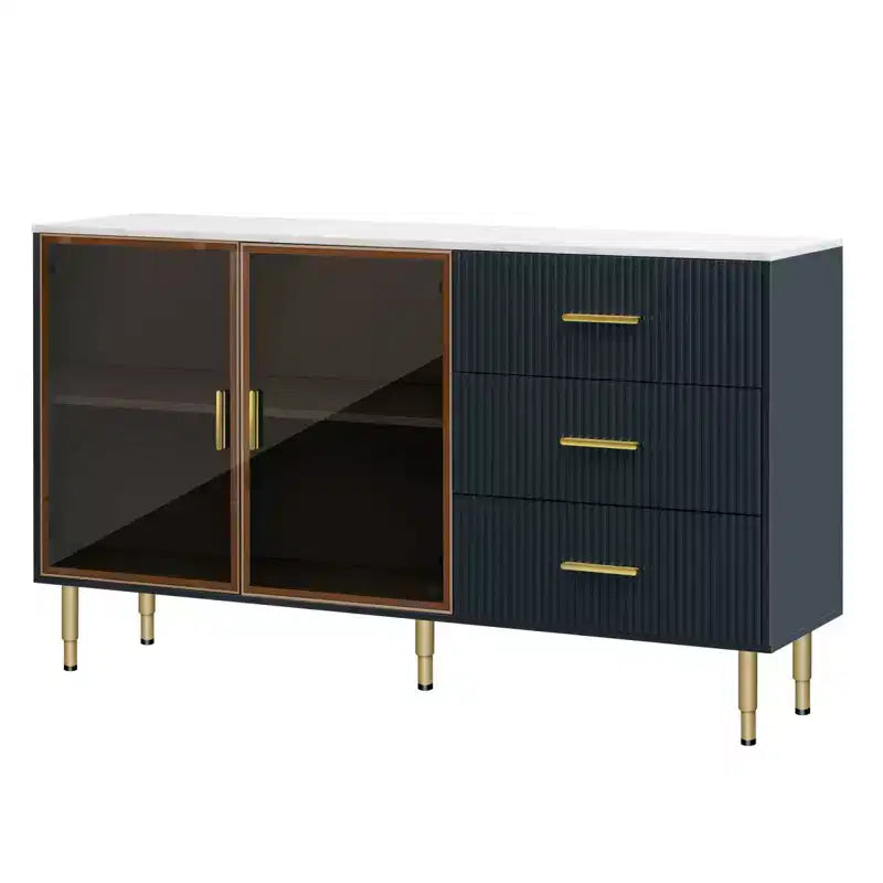 60 Buffet Cabinet With 3 Drawers, 2 Doors, Adjustable Shelf 36in Height Sideboard Buffet , Console Table For Living Room, Hallway, Dining Room