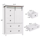 Farmhouse 5-Drawer Dresser with Sliding Barn Door, 48 Tall Wood Chest of Drawers with Adjustable Shelf for Bedroom, Entryway, Living Room White