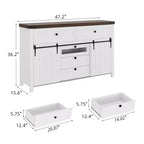 Farmhouse 5-Drawer Dresser with Sliding Barn Door, 48 Tall Wood Chest of Drawers with Adjustable Shelf for Bedroom, Entryway, Living Room White