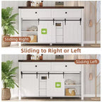 Farmhouse 5-Drawer Dresser with Sliding Barn Door, 48 Tall Wood Chest of Drawers with Adjustable Shelf for Bedroom, Entryway, Living Room White