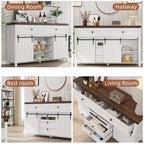 Farmhouse 5-Drawer Dresser with Sliding Barn Door, 48 Tall Wood Chest of Drawers with Adjustable Shelf for Bedroom, Entryway, Living Room White