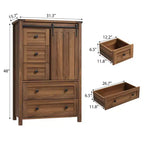 Farmhouse 5-Drawer Dresser with Sliding Barn Door, 48 Tall Wood Chest of Drawers with Adjustable Shelf for Bedroom, Entryway, Living Room White