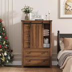 Farmhouse 5-Drawer Dresser with Sliding Barn Door, 48 Tall Wood Chest of Drawers with Adjustable Shelf for Bedroom, Entryway, Living Room White