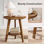 Solid Wood Round Side Table, 2-Tier Farmhouse End Table with Storage Shelf, Nightstand for Living Room, Bedroom, Easy Assembly