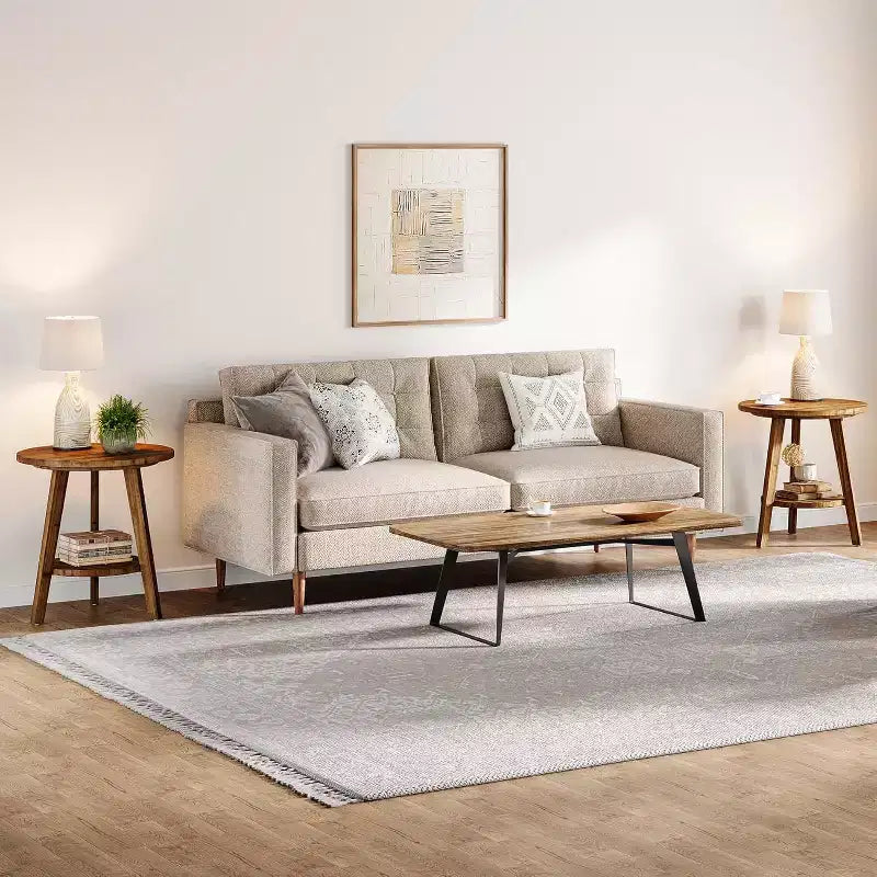 Solid Wood Round Side Table, 2-Tier Farmhouse End Table with Storage Shelf, Nightstand for Living Room, Bedroom, Easy Assembly