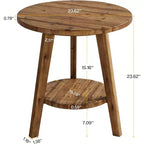 Solid Wood Round Side Table, 2-Tier Farmhouse End Table with Storage Shelf, Nightstand for Living Room, Bedroom, Easy Assembly