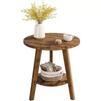 Solid Wood Round Side Table, 2-Tier Farmhouse End Table with Storage Shelf, Nightstand for Living Room, Bedroom, Easy Assembly