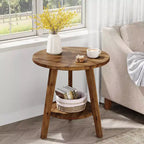Solid Wood Round Side Table, 2-Tier Farmhouse End Table with Storage Shelf, Nightstand for Living Room, Bedroom, Easy Assembly