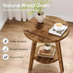 Solid Wood Round Side Table, 2-Tier Farmhouse End Table with Storage Shelf, Nightstand for Living Room, Bedroom, Easy Assembly