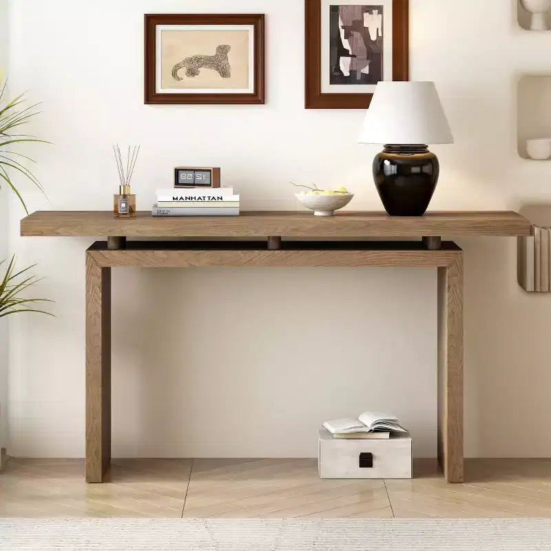 Modern Entryway Console Table with Floating Top, Slim Ash Veneer Hallway Table for Living Room, Foyer, or Entry
