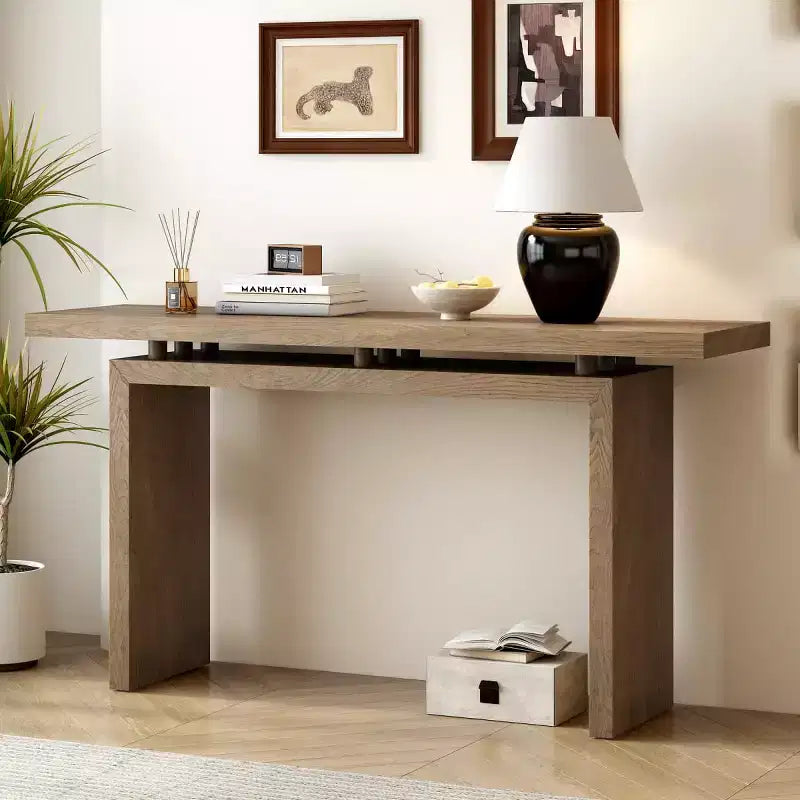 Modern Entryway Console Table with Floating Top, Slim Ash Veneer Hallway Table for Living Room, Foyer, or Entry