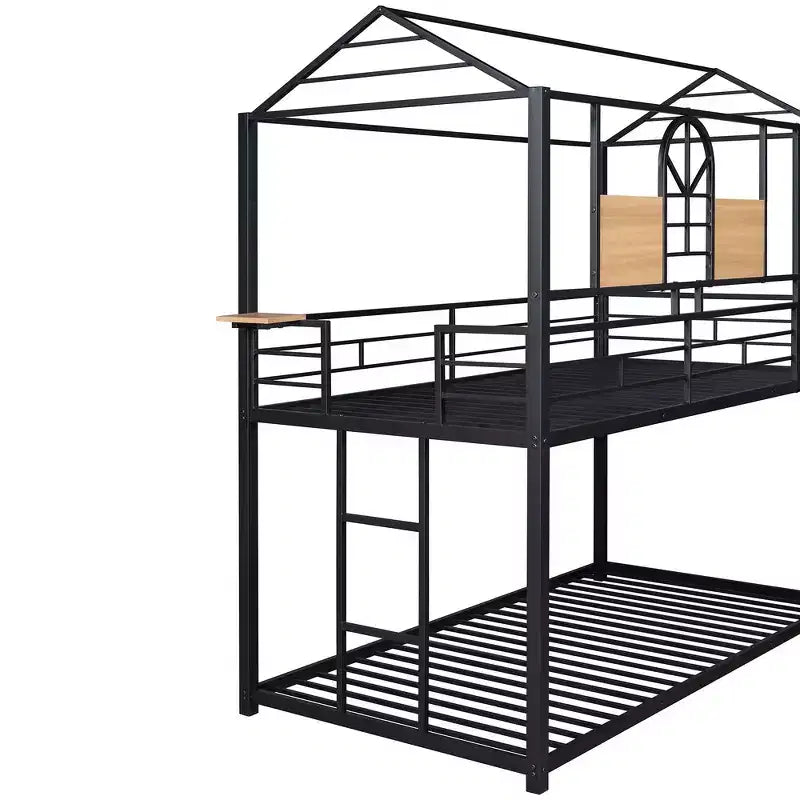 Twin Over Twin Bunk Bed & Housebed, Metal Bed Frame with Slide and Guard Rail