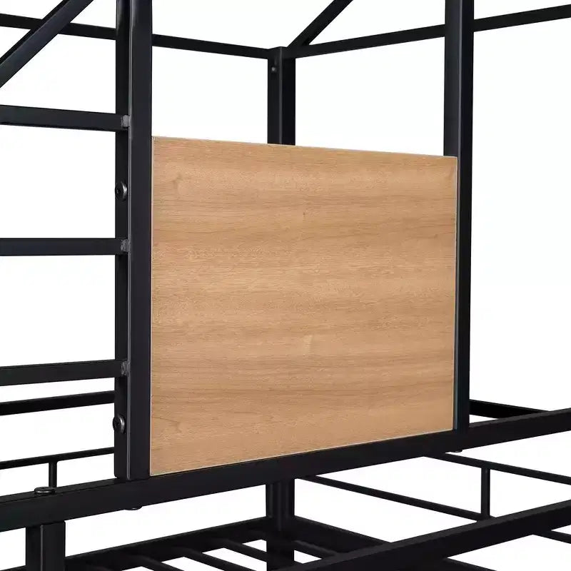 Twin Over Twin Bunk Bed & Housebed, Metal Bed Frame with Slide and Guard Rail