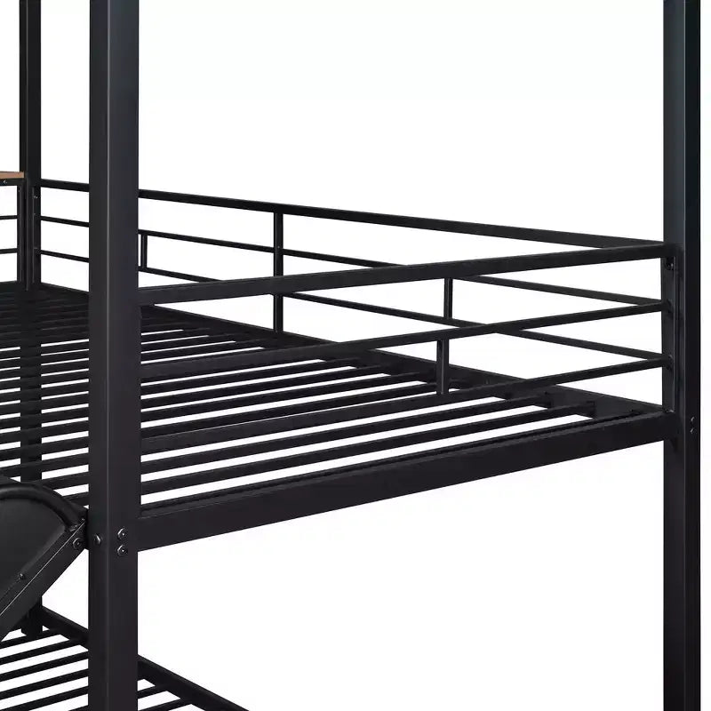 Twin Over Twin Bunk Bed & Housebed, Metal Bed Frame with Slide and Guard Rail