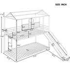 Twin Over Twin Bunk Bed & Housebed, Metal Bed Frame with Slide and Guard Rail