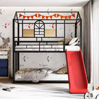 Twin Over Twin Bunk Bed & Housebed, Metal Bed Frame with Slide and Guard Rail