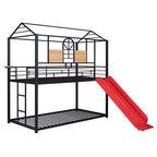 Twin Over Twin Bunk Bed & Housebed, Metal Bed Frame with Slide and Guard Rail