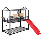 Twin Over Twin Bunk Bed & Housebed, Metal Bed Frame with Slide and Guard Rail