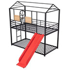 Twin Over Twin Bunk Bed & Housebed, Metal Bed Frame with Slide and Guard Rail