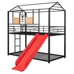 Twin Over Twin Bunk Bed & Housebed, Metal Bed Frame with Slide and Guard Rail