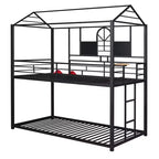 Twin Over Twin Bunk Bed & Housebed, Metal Bed Frame with Slide and Guard Rail