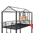Twin Over Twin Bunk Bed & Housebed, Metal Bed Frame with Slide and Guard Rail