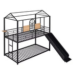 Twin Over Twin Bunk Bed & Housebed, Metal Bed Frame with Slide and Guard Rail