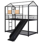Twin Over Twin Bunk Bed & Housebed, Metal Bed Frame with Slide and Guard Rail