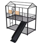 Twin Over Twin Bunk Bed & Housebed, Metal Bed Frame with Slide and Guard Rail