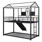 Twin Over Twin Bunk Bed & Housebed, Metal Bed Frame with Slide and Guard Rail