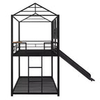 Twin Over Twin Bunk Bed & Housebed, Metal Bed Frame with Slide and Guard Rail