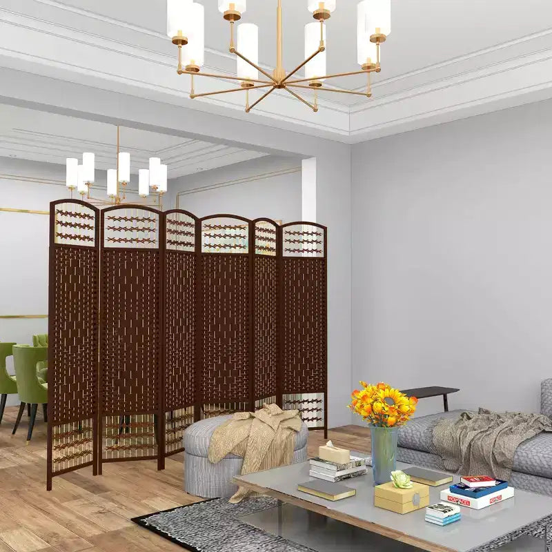 6 Panel Folding Room Divider Portable Privacy Screen Wave Fiber Room Partition for Home Office