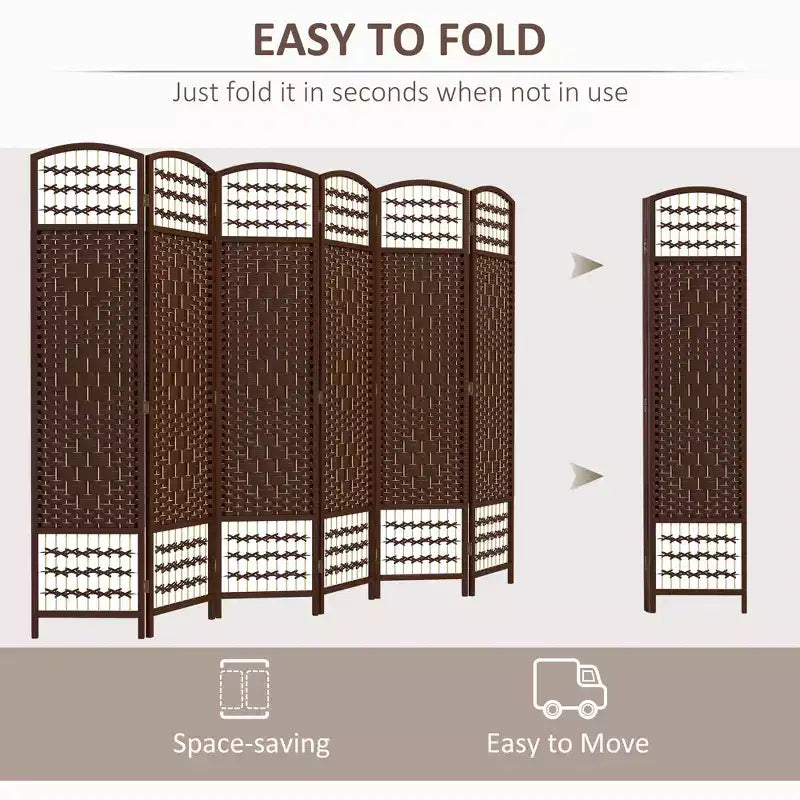 6 Panel Folding Room Divider Portable Privacy Screen Wave Fiber Room Partition for Home Office