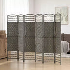 6 Panel Folding Room Divider Portable Privacy Screen Wave Fiber Room Partition for Home Office
