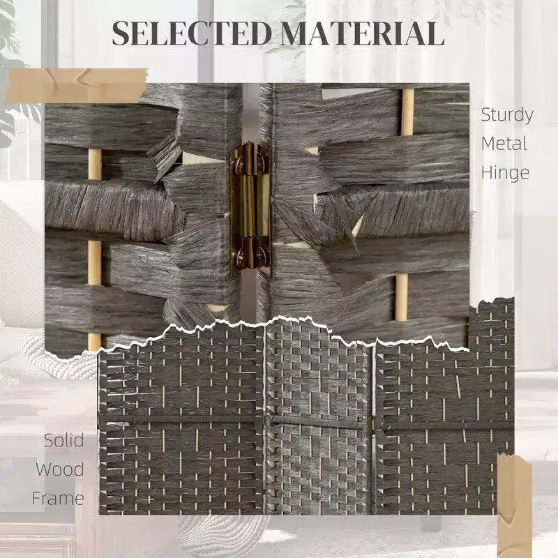 6 Panel Folding Room Divider Portable Privacy Screen Wave Fiber Room Partition for Home Office
