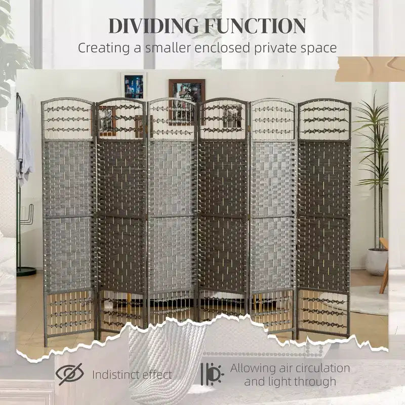 6 Panel Folding Room Divider Portable Privacy Screen Wave Fiber Room Partition for Home Office