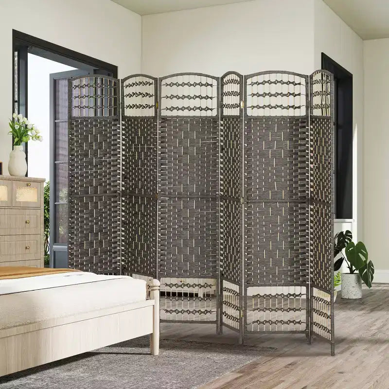 6 Panel Folding Room Divider Portable Privacy Screen Wave Fiber Room Partition for Home Office
