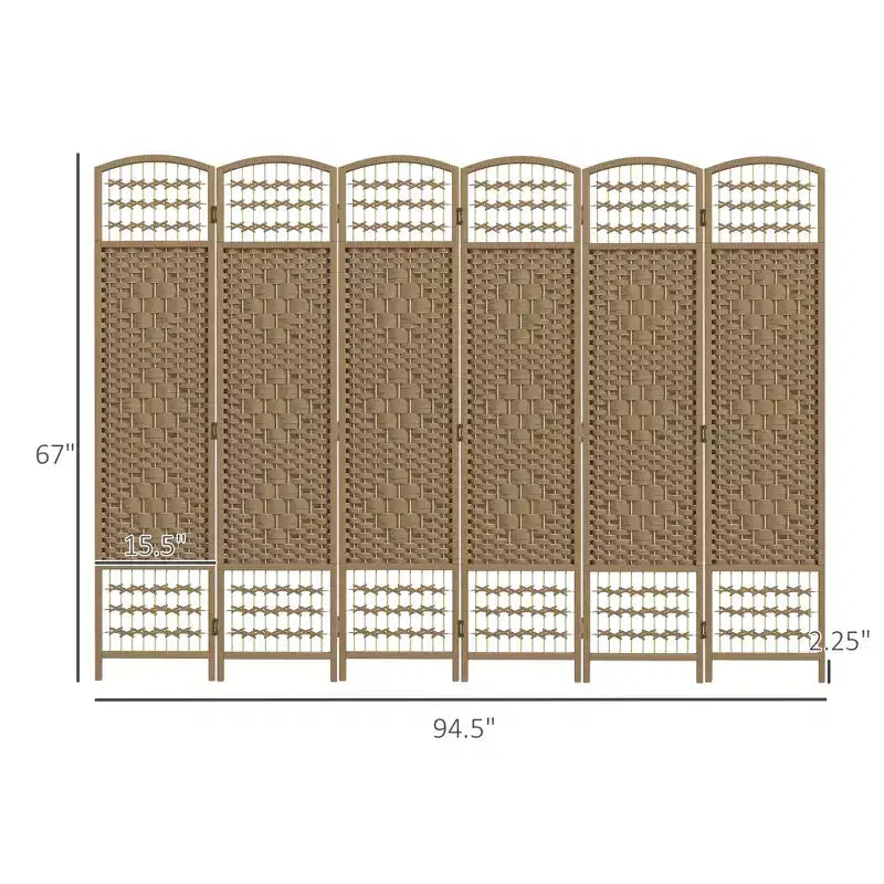 6 Panel Folding Room Divider Portable Privacy Screen Wave Fiber Room Partition for Home Office