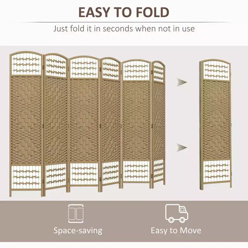 6 Panel Folding Room Divider Portable Privacy Screen Wave Fiber Room Partition for Home Office